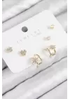 Pirinç Zirkon Taşlı Kutup Yıldızı Model Gold Renk 925 Ayar Gümüş Çivi Kadın Küpe Set