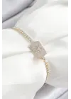 Pirinç Zirkon Taşlı Kutup Yıldızı Model Gold Renk Asansörlü Kadın Bileklik