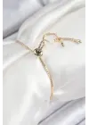 Pirinç Zirkon Taşlı Kutup Yıldızı Model Gold Renk Asansörlü Kadın Bileklik