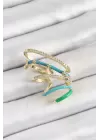Pirinç Zirkon Taşlı Mavi Yeşil Sıkıştırma Sağ Kıkırdak Gold Renk Kadın Küpe