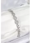 Pirinç Zirkon Taşlı Oval Model Gümüş Renk Kadın Bileklik
