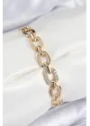 Pirinç Zirkon Taşlı Parçalı Zincir Model Gold Renk Kadın Bileklik