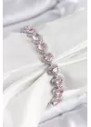 Pirinç Zirkon Taşlı Pembe Kalp Baget Model Gümüş Renk VIP Seri Kadın Bileklik