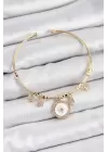 Pirinç Zirkon Taşlı Pusula Model Gold Renk Charm Bileklik