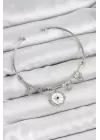 Pirinç Zirkon Taşlı Pusula Model Gümüş Renk Charm Bileklik