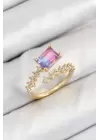 Pirinç Zirkon Taşlı Renkli Model Gold Renk Kadın Yüzük