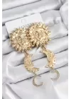 Pirinç Zirkon Taşlı Sallantılı Güneş Model Gold Renk Kadın Küpe