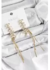 Pirinç Zirkon Taşlı Sallantılı Model Gold Renk 925 Ayar Gümüş Çivi Kadın Küpe