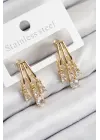 Pirinç Zirkon Taşlı Sallantılı Model Gold Renk Kadın Küpe