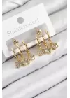 Pirinç Zirkon Taşlı Sallantılı Yıldız Model Gold Renk Kadın Küpe