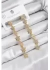 Pirinç Zirkon Taşlı Sallantılı Yıldız Model Gold Renk Kadın Küpe