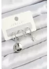 Pirinç Zirkon Taşlı Sallantılı Yıldız Model Gümüş Renk 3lü Çift Kadın Küpe Set