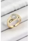 Pirinç Zirkon Taşlı Sekizgen Model Gold Renk Kadın Yüzük