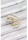 Pirinç Zirkon Taşlı Sıkıştırma Sağ Kıkırdak Gold Renk Kadın Küpe