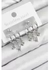 Pirinç Zirkon Taşlı Şimşek Model Gümüş Renk Kadın Küpe