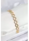Pirinç Zirkon Taşlı Sıralı Halka Model Gold Renk Kadın Bileklik