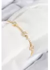 Pirinç Zirkon Taşlı Sıralı Kalp Model Gold Renk Kadın Bileklik