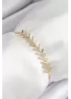 Pirinç Zirkon Taşlı Sıralı Ok Model Gold Renk Asansörlü Kadın Bileklik