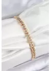 Pirinç Zirkon Taşlı Sıralı Yaprak Model Gold Renk Kadın Bileklik