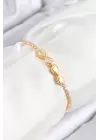 Pirinç Zirkon Taşlı Sonsuzluk Model Gold Renk Asansörlü Kadın Bileklik