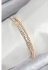 Pirinç Zirkon Taşlı Su Yolu Model Gold Renk Kadın Bileklik
