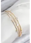 Pirinç Zirkon Taşlı Su Yolu Model Gold Renk Kadın Bileklik