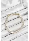 Pirinç Zirkon Taşlı Su Yolu Model Gold Renk Kadın Bileklik