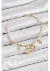 Pirinç Zirkon Taşlı Tavşan Ve Kalp Model Gold Renk Charm Bileklik