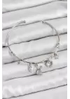 Pirinç Zirkon Taşlı Tavşan Ve Kalp Model Gümüş Renk Charm Bileklik
