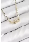 Pirinç Zirkon Taşlı Tifany Model Ezme Zincir Gold Renk Kadın Kolye