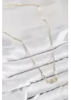 Pirinç Zirkon Taşlı Tifany Model Ezme Zincir Gold Renk Kadın Kolye