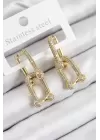 Pirinç Zirkon Taşlı Tifany Model Gold Renk Kadın Küpe