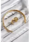 Pirinç Zirkon Taşlı Vintage Model Gold Renk Bileklik Yüzük Set