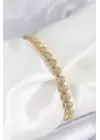 Pirinç Zirkon Taşlı Yarım Topcuk Model Gold Renk VIP Seri Kadın Bileklik