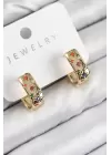 Pirinç Zirkon Taşlı Yıldız Desen Model Gold Renk Kadın Küpe