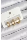 Pirinç Zirkon Taşlı Yıldız Model Gold Renk 3lü Çift Kadın Küpe Set