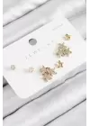 Pirinç Zirkon Taşlı Yıldız Model Gold Renk 925 Ayar Gümüş Çivi Kadın Küpe Set
