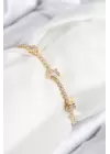 Pirinç Zirkon Taşlı Yıldız Model Gold Renk Asansörlü Kadın Bileklik