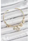 Pirinç Zirkon Taşlı Yıldız Model Gold Renk Charm Bileklik