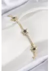 Pirinç Zirkon Taşlı Yıldız Model Gold Renk Kadın Bileklik