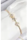 Pirinç Zirkon Taşlı Yıldız Model Gold Renk Kadın Bileklik