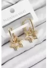 Pirinç Zirkon Taşlı Yıldız Model Gold Renk Kadın Küpe