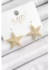 Pirinç Zirkon Taşlı Yıldız Model Gold Renk Kadın Küpe