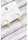 Pirinç Zirkon Taşlı Yıldız Model Gold Renk Kadın Küpe