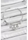 Pirinç Zirkon Taşlı Yıldız Model Gümüş Renk Charm Bileklik