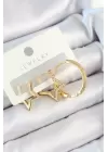 Pirinç Zirkon Taşlı Yıldız Ve Halka Model Gold Renk 3lü Çift Kadın Küpe Set