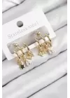 Pirinç Zirkon Taşlı Yıldız Ve Kelebek Model Gold Renk Kadın Küpe