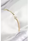 Pirinç Zirkon Taşlı Yonca Model Ezme Zincir Gold Renk Kadın Bileklik