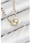 Pirinç Zirkon Taşlı Yonca Model Ezme Zincir Gold Renk Kadın Kolye