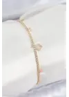 Pirinç Zirkon Taşlı Yonca Model Gold Renk Kadın Bilekilk